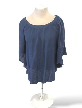 Flowy Poncho-Style Navy Blue Off-Shoulder Blouse